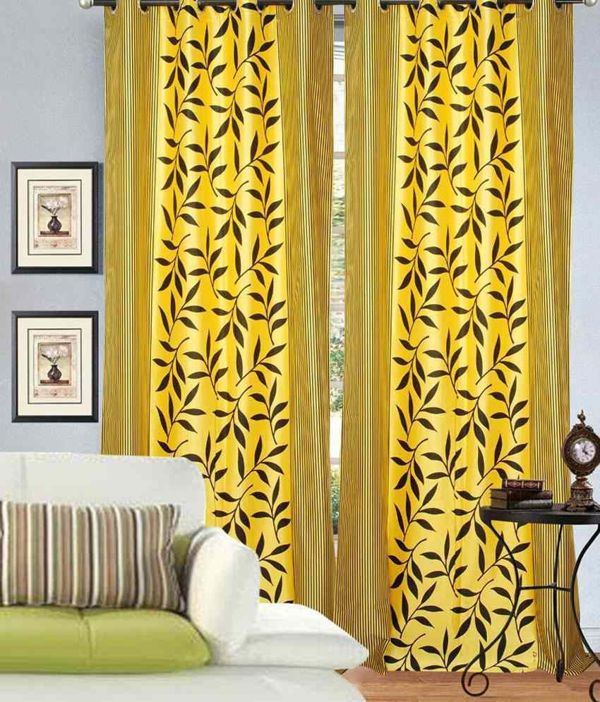 31% OFF on FabBig Polyester Yellow Floral Eyelet Curtain