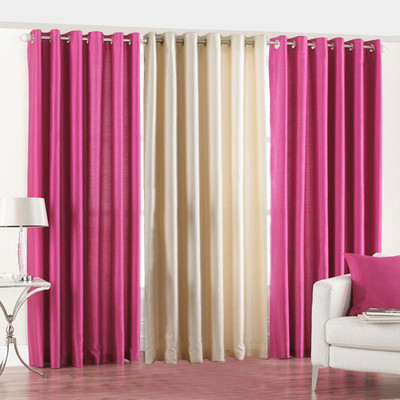 33% OFF on Pindia Polyester Pink, Cream Printed Eyelet Curtain