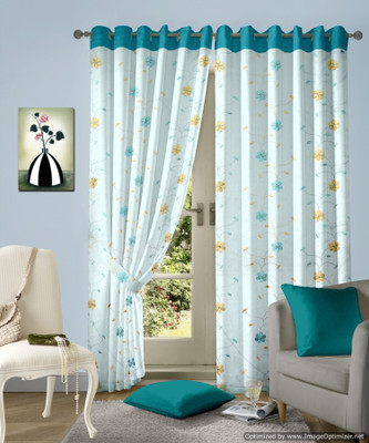 50% OFF on Vorhang Tissue Blue Floral Eyelet Curtain