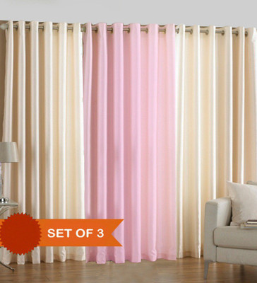 76% OFF on White Wave Polyester Plain Pink Cream Solid Eyelet Curtain