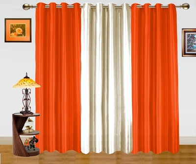 37% OFF on Dekor World Polyester Orange, White Damask Eyelet Curtain