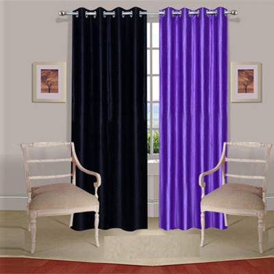 43% OFF on Handloomdaddy Polyester Black, Purple Solid Tab Top Curtain