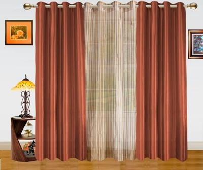 41% OFF on Dekor World Polyester Brown Solid Eyelet Curtain