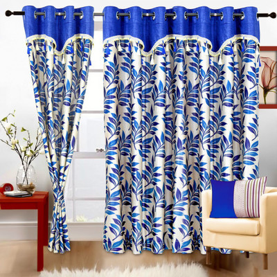 50% OFF on Cortina Polyester Blue Floral Eyelet Curtain