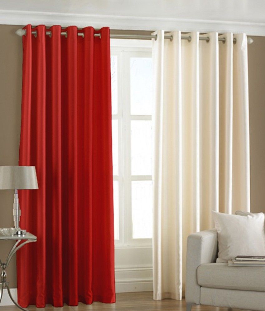 67% OFF on HomeZaara Polyester Red, White Solid Eyelet Curtain