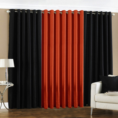 33% OFF on Pindia Polyester Black, Rust Solid Eyelet Curtain