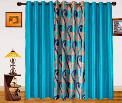 31% OFF on Dekor World Polyester Blue Abstract Eyelet Curtain