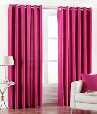 72% OFF on Decor Vatika Polyester Pink Floral Eyelet Curtain