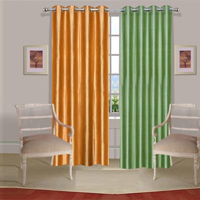 42% OFF on Handloomdaddy Polyester Gold, Green Printed Eyelet Curtain