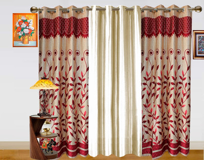 40% OFF on Dekor World Polyester Maroon, White Floral Eyelet Curtain