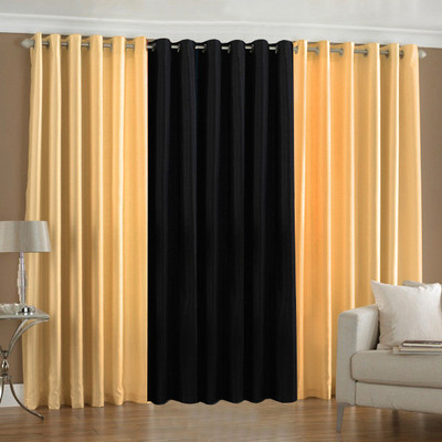 33% OFF on Pindia Polyester Fawn, Black Solid Eyelet Curtain