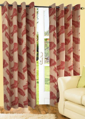 57% OFF on Optimistic Home Furnishing Polyester Red Self Design Tab Top Curtain
