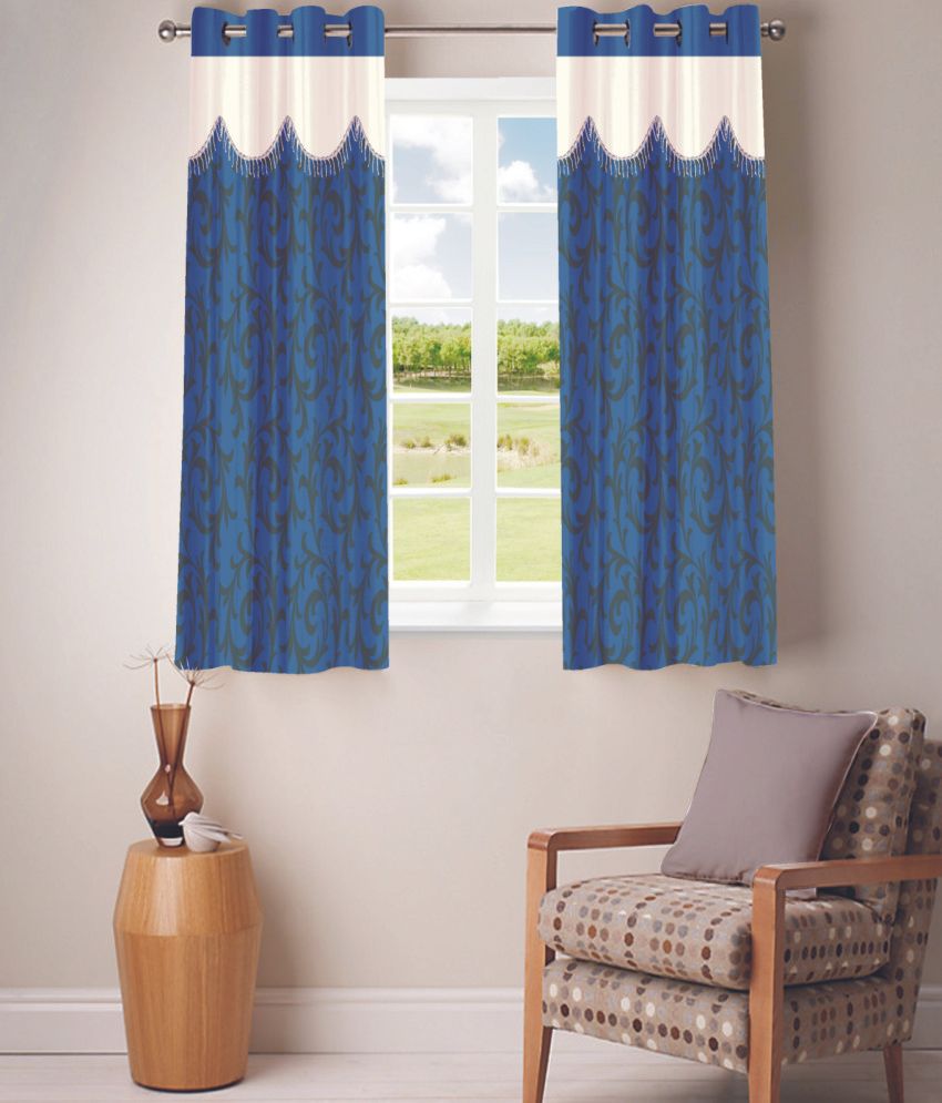 33% OFF on Fabutex Blue Striped Eyelet Curtain