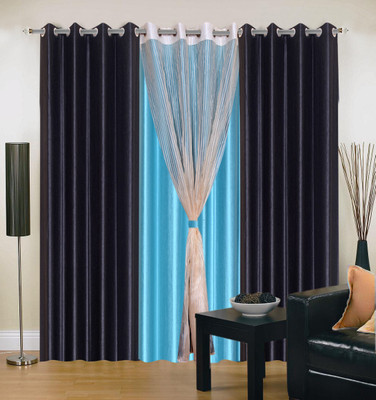 43% OFF on Hargunz Black, Light Blue Floral Eyelet Curtain