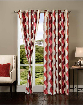 40% OFF on FabBig Polyester Red Printed Eyelet Curtain
