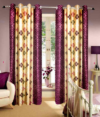52% OFF on Homefab India Polyester Lavender Damask Eyelet Curtain