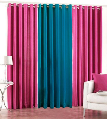 66% OFF on HomeZaara Polyester Multicolor Solid Ring Rod Curtain