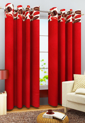 63% OFF on Homefab India Polyester Maroon Solid Eyelet Curtain
