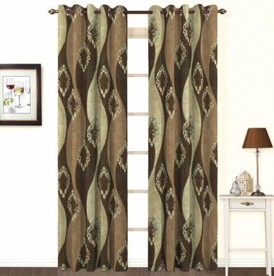 Skipper Polyester, Viscose Brown Floral Eyelet Curtain