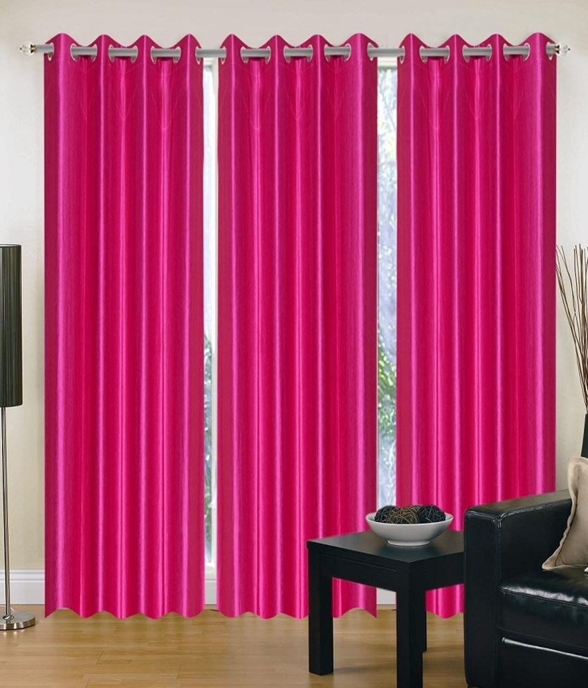 66% OFF on Decor Vatika Polycotton Pink Self Design Eyelet Curtain