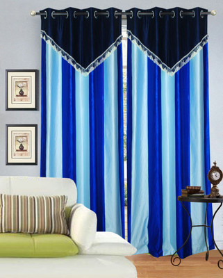 53% OFF on Decor Vatika Polyester Blue Abstract Eyelet Curtain