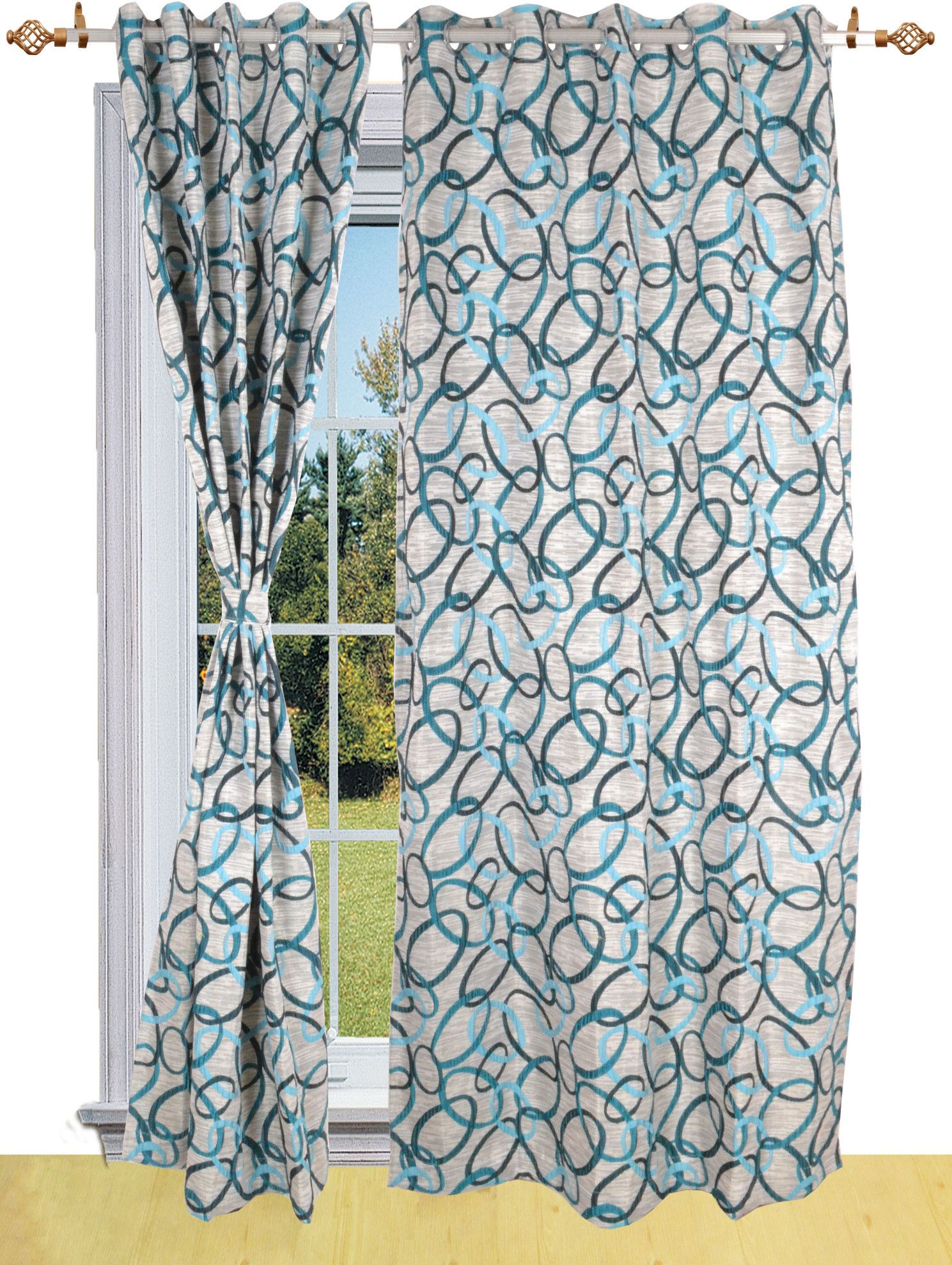 Shandar Blue Striped Eyelet Curtain
