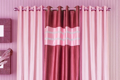Dekor World Polyester Maroon, Pink Abstract Eyelet Curtain
