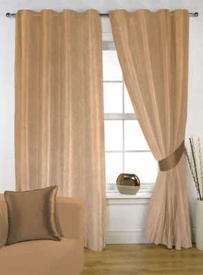 60% OFF on Delight Polycotton Brown Striped Eyelet Curtain