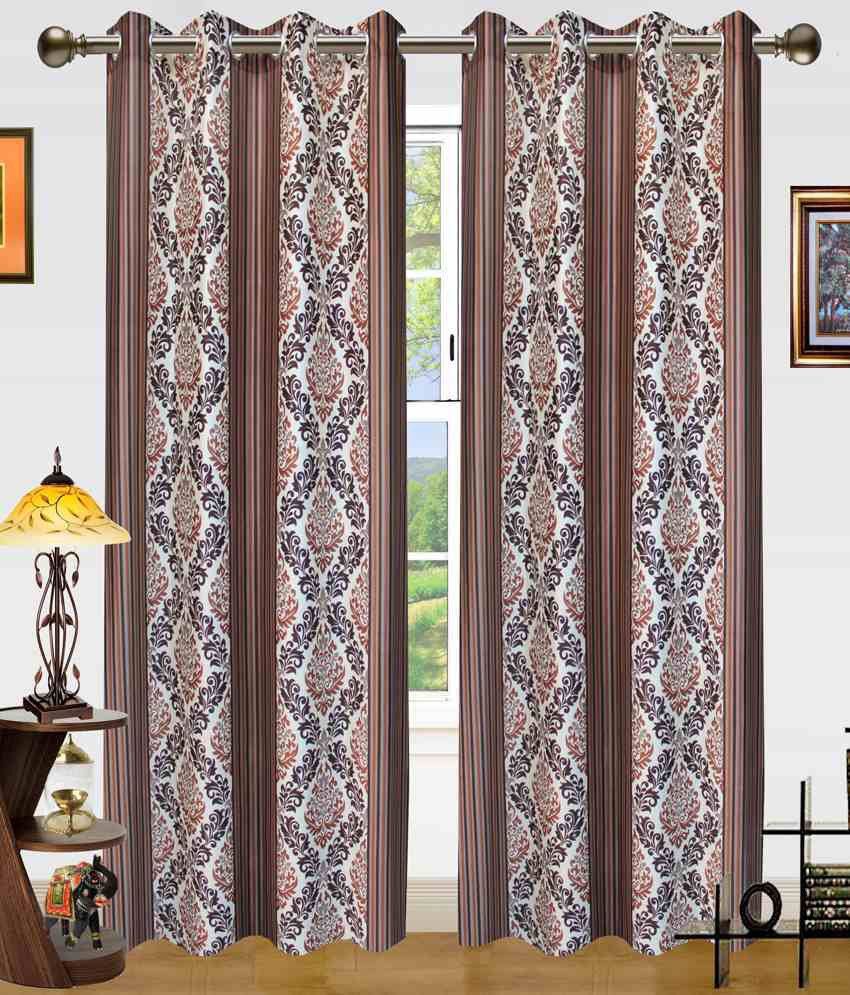 68% OFF on Home Beauty Polyester Brown Printed Eyelet Curtain