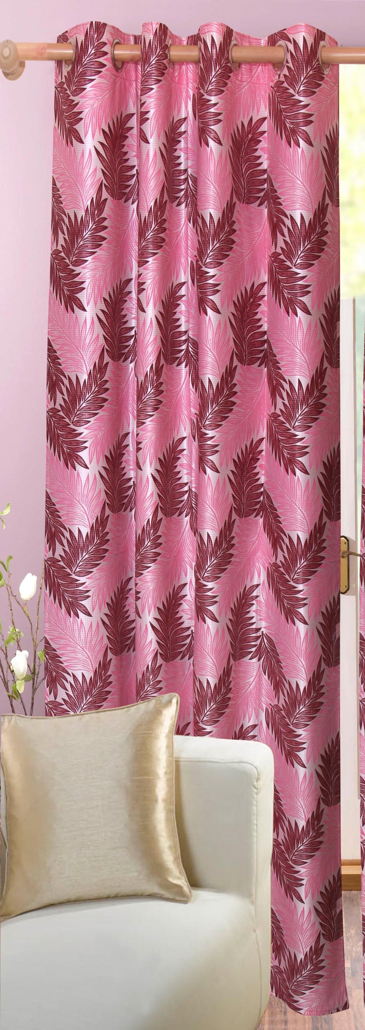 50% OFF on Vrinda Polyester Pink Printed Tab Top Curtain
