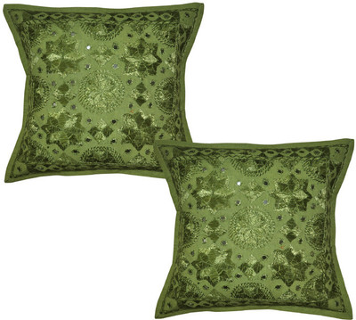 40% OFF on Lal Haveli Kachha Cover Abstract Cushions Cover Pack of 2, 16 inch*16 inch, Green