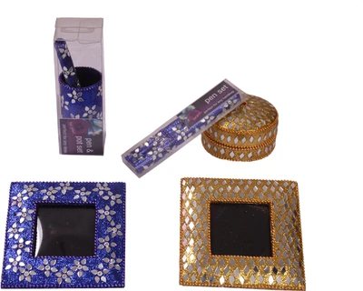 30% OFF on Aadyahome Cast Iron Decorative Platter Blue, Gold, Pack of 5