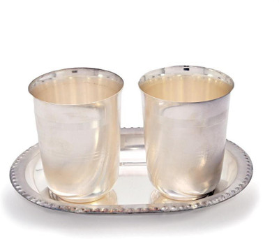 67% OFF on UFC Mart Silver Polished Designer 2 Brass Glass N Tray Brass Decorative Platter Silver