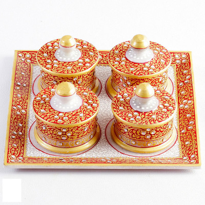 16% OFF on Aapno Rajasthan Square Marble Tray and Containers with Embossed and Kundan Work Stoneware Decorative Platter Multicolor, Pack of 5 16% OFF on Aapno Rajasthan Square Marble Tray and Containers with Embossed and Kundan Work Stoneware Decorative Platter Multicolor, Pack of 5