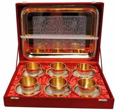 33% OFF on Royal Touch Brass Decorative Platter Silver, Gold, Pack of 13