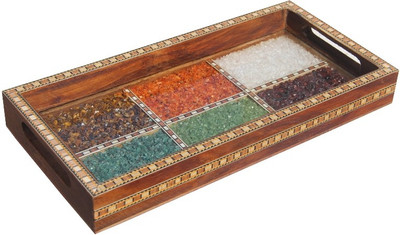 38% OFF on Handicrafts Paradise Gemstone Shisham Tray Pssw 14010 Glass, Stoneware, Wooden Decorative Platter Multicolor