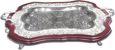 Treta Plated Wooden Tray Silver Decorative Platter Silver Treta Plated Wooden Tray Silver Decorative Platter Silver