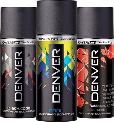 DENVER Denver Black Code, Cool And Ro Deo Combo (Pack Of 3) Deodorant Spray - For Men (165 Ml)
