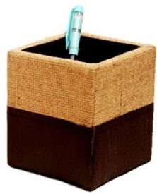 Indha Craft Jute Dupion 1 Compartments Card Board Pen Stand - Red