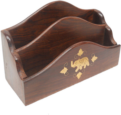 45% OFF on Pindia Desk Organizer 2 Compartments Wooden, Brass Book Holder