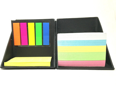 UNIQUE COLLECTIONS 3 Compartments Card Board Pen Stand With Sticky Notes (Black)