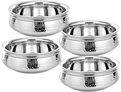 King Traders TULSI - Stainless Steel Serving Handi/Serveware Set Of 4 Pcs With Small, Medium ,large Dimension (20 Cm +17.5 Cm +15 Cm + 13 Cm) Dinner Set (Copper)