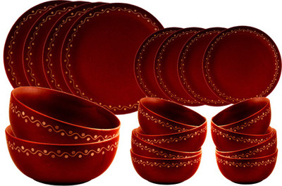 Craftghar Natural Finish Ceramic Pottery Brown Pack Of 18 Dinner Set (Ceramic)