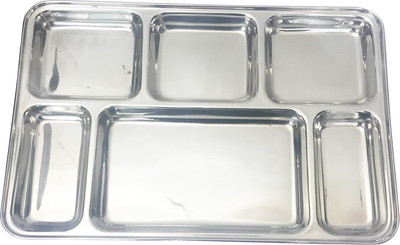 King Traders TULSI -Stainless Steel Six Compartment Dinner Plate/Mess Plate/Party Plate/Snack Plate/Gurudwara Plate-36.8 Cm Dinner Set (Stainless Steel)