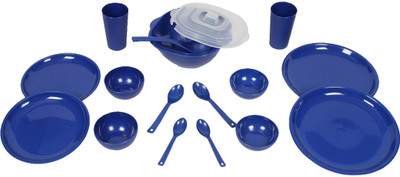 Cuttingedge Dinner Set For 2. Set Consists Of 2 Dinner Plates, 2 Quarter Plates, 2 Big Bowls, 2 Small Bowls, 2 Table Spoons, 2 Teaspoons, 2 Tumblers, 1 Square Dish, 1 Deep Curry Ladle. 16 Pc Set With The Option Of Gift Pack DSsq5_Bl - Polypropylene, Blue