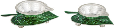 Siri Creations Betal Leaf Silver Table Diya Set Siri Creations Betal Leaf Silver Table Diya Set