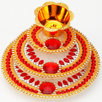 9% OFF on Ghasitaram Gifts Ghasitaram Three Layer Light Diya (Multicolour,Round) Microfibre Table Diya