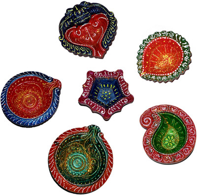 61% OFF on Dakshcraft Vibrant Multicolor Decorative Diwali Terracotta Table Diya Set