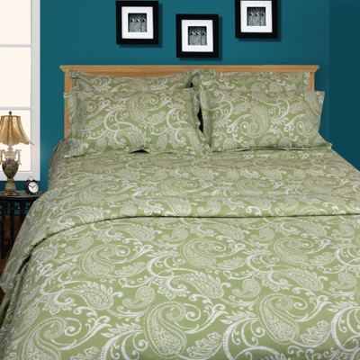 Just Linen Cotton Floral Large Bedsheet 1 Xtra Large Flat Sheet, 2 Regular Pillow Covers, Light Green