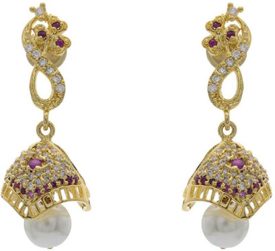24% OFF on Pearls Cart Stone Studded Flower Theme Alloy Drop Earring